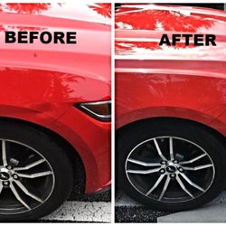 Magic Paintless Dent Repair - Mustang dent removed in front fender