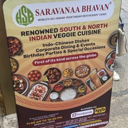 Saravana Bhavan - Sign outside the entrance at street level