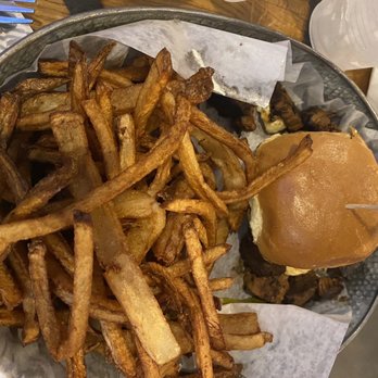 The Goat - Brisket sandwich with hand cut fries. - Burgers Near Me - Hampton, New Hampshire The Goat - Brisket sandwich with hand cut fries. - Burgers Near Me - Hampton, New Hampshire