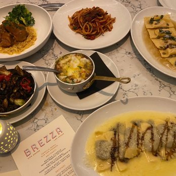 Brezza - Osso buco, bucatini, ravioli, Brussels sprouts and mashed potatoes - Italian Near Me - Las Vegas, Nevada Brezza - Osso buco, bucatini, ravioli, Brussels sprouts and mashed potatoes - Italian Near Me - Las Vegas, Nevada