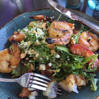 Candor by Giuseppe - Moroccan shrimp, nectarine, feta salad - New American Near Me - La Jolla, California Candor by Giuseppe - Moroccan shrimp, nectarine, feta salad - New American Near Me - La Jolla, California