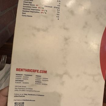 Ben Thai Cafe - Menu - Thai Near Me - San Francisco, California Ben Thai Cafe - Menu - Thai Near Me - San Francisco, California