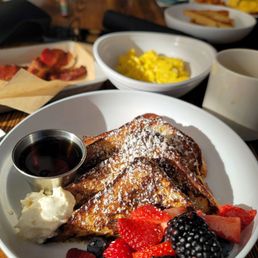 French toast with add ons - bacon and scrambled eggs French toast with add ons - bacon and scrambled eggs