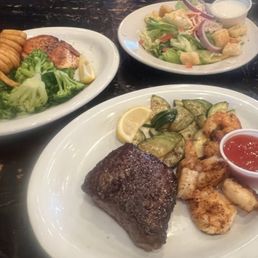 Steak, salmon. Steak, salmon.