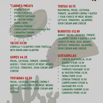 Taqueria McBee - a menu for a mexican restaurant - Mexican Near Me - McBee, South Carolina