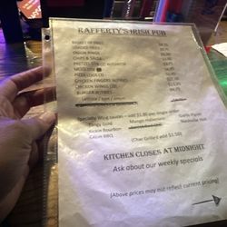 Rafferty's Irish Pub - Food menu