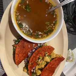 Juancho’s - Chicago Heights - chicken Dipping Tacos (3 chicken tacos with soup)
