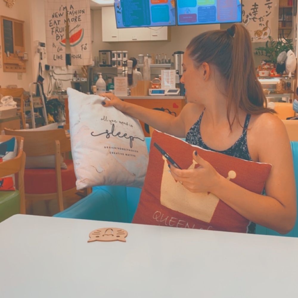 Drincup Cafe - Bestie looking at the cute pillows that just make total sense to us and describes our lives!! - Bubble Tea Near Me - Honolulu, Hawaii Drincup Cafe - Bestie looking at the cute pillows that just make total sense to us and describes our lives!! - Bubble Tea Near Me - Honolulu, Hawaii