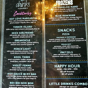 Little Drinks Lounge - Drink menu and HH Menu - Dive Bars Near Me - Austin, Texas