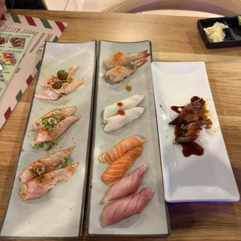 Sushi One Spot - Middle: raw shrimp, escolar, salmon, and yellowtail - Sushi Bars Near Me - Corona, California Sushi One Spot - Middle: raw shrimp, escolar, salmon, and yellowtail - Sushi Bars Near Me - Corona, California