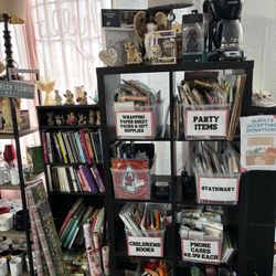 Sunlit Thrift - Tons of organized bins to look through. Great party items for low prices, gift supplies, $2.99 phone cases