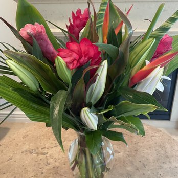 The Flower Boutique - Tropical arrangement, w/added white lilies, will open as week progresses. $35 +$15 delivery. Perfect! - Florists Near Me - Chatsworth, California The Flower Boutique - Tropical arrangement, w/added white lilies, will open as week progresses. $35 +$15 delivery. Perfect! - Florists Near Me - Chatsworth, California