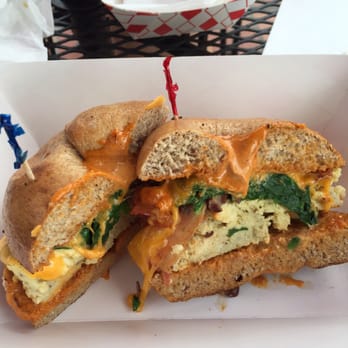 Ascend Coffee Roasters - Eggs, spinach, cheddar, bacon, chipotle sauce on wheat bagel. - Coffee & Tea Near Me - Carlsbad, California Ascend Coffee Roasters - Eggs, spinach, cheddar, bacon, chipotle sauce on wheat bagel. - Coffee & Tea Near Me - Carlsbad, California