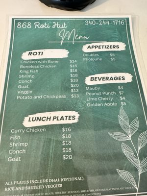 Menu photo 2 868 Roti Hut Christiansted, VI