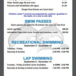 Venice High School Pool - Fall 2019 Pool Hours