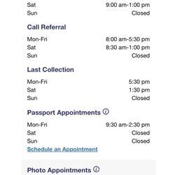 US Post Office - The post office hours of operation