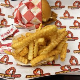 Honey Butter chicken sandwich and fries Honey Butter chicken sandwich and fries