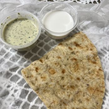 CAVA - Free pita wedge with my two dressings- lemon herb tahini and garlic - Mediterranean Near Me - Chapel Hill, North Carolina