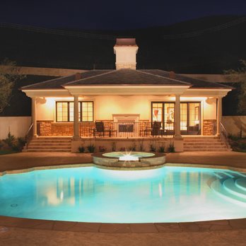 Elemental Construction - a pool at night - Landscaping Near Me - Westlake Village, California