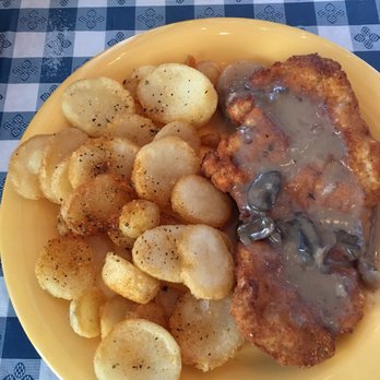 Bratzeit - Lunch portion of Jaegerschnitzel and house fries - German Near Me - Dahlonega, Georgia