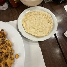 Comes with option of flour or corn tortilla when you order the Huevos con Chorizo
