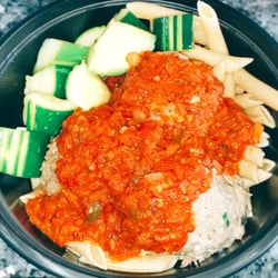 Turkey Meatballs with whole wheat pasta and sauteed squash ($12).