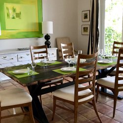 TMF Design Center - Another pic of the Sufi ban finish on the dining room table. He also made 2 sofa tables to my specs with this finish. Gorgeous!!!