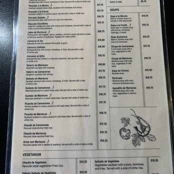 Lima Peruvian Restaurant - Back of Menu - Peruvian Near Me - Beaverton, Oregon