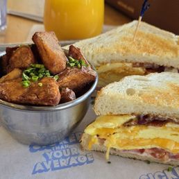 The MF Sando with potatoes. Very good breakfast sandwich. The sourdough bread is very sour, if you like that.