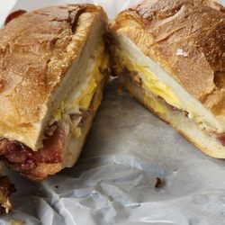 Bread Guy Breads - Bacon, egg & cheese on a Bulkie breakfast sandwich