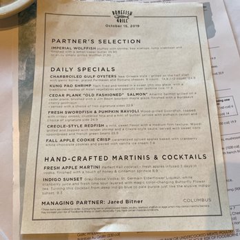 Bonefish Grill - New menu. The Red fish is AMAZING ! Pumpkin ravioli Delicious! Stay away from the oysters... - Seafood Near Me - Columbus, Ohio Bonefish Grill - New menu. The Red fish is AMAZING ! Pumpkin ravioli Delicious! Stay away from the oysters... - Seafood Near Me - Columbus, Ohio
