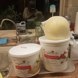 Fresh ricotta and mozzarella in tubs, 3 pound fresh provolone ball.