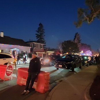 Christmas Tree Lane - Blockade at Eucalyptus and Cordilleras to direct one-way traffic - Festivals Near Me - San Carlos, California