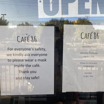 Cafe 86 - Info and hours - Coffee & Tea Near Me - Chino Hills, California