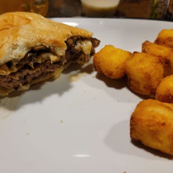 Home Burger Bar - Mushroom & Swiss Burger with Fried Cheese Curds - Bars Near Me - Appleton, Wisconsin Home Burger Bar - Mushroom & Swiss Burger with Fried Cheese Curds - Bars Near Me - Appleton, Wisconsin