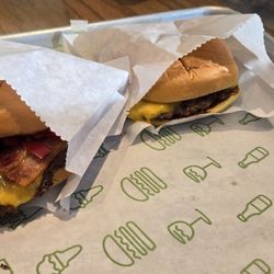 Shake Shack Hyannis - SmokeShack on the left, plain cheeseburger on the right.