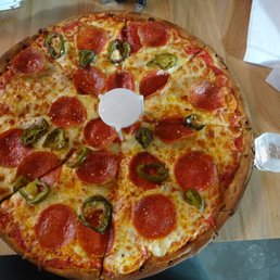 Pepperoni and jalapeno pizza from Sauce and Spice. Yum, yum! Pepperoni and jalapeno pizza from Sauce and Spice. Yum, yum!