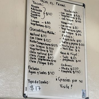 Tacos El Franc - Menu - Tacos Near Me - Tijuana, BCN Tacos El Franc - Menu - Tacos Near Me - Tijuana, BCN