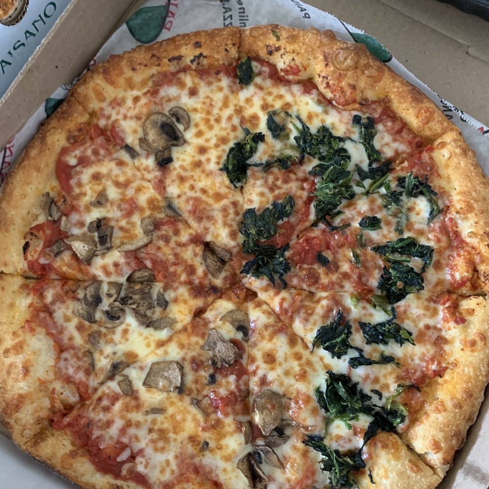 Paisano's Pizza - mushroom and spinach pizza - Pizza Near Me - Arlington, Virginia Paisano's Pizza - mushroom and spinach pizza - Pizza Near Me - Arlington, Virginia