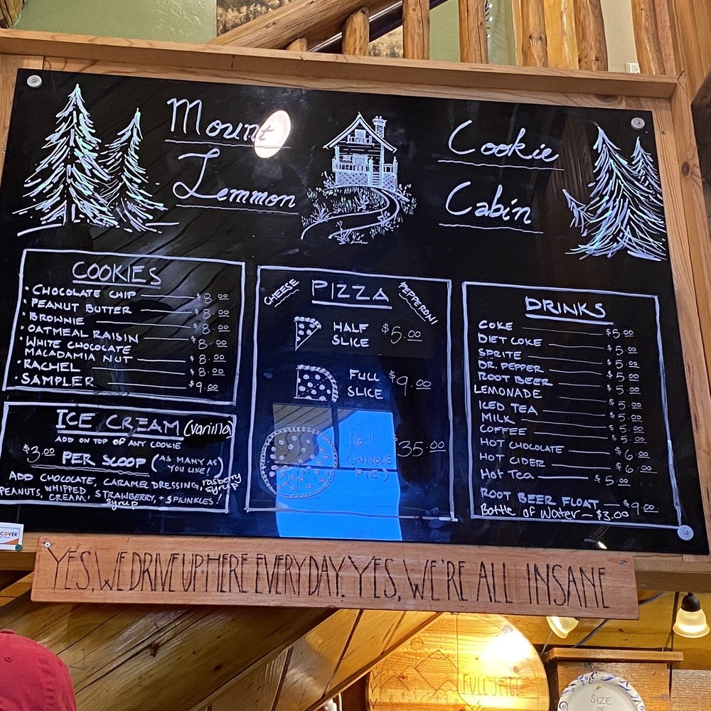 Mt Lemmon Cookie Cabin - Menu as of 6/11/2023 - Pizza Near Me - Mount Lemmon, Arizona