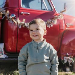 Grupp's Christmas Trees - Vintage red truck setup at Grupps Tree Farm