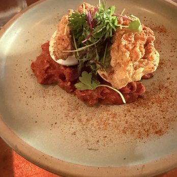 Catch 27 - Deviled Eggs topped with fried oyster - Southern Near Me - Saint Augustine, Florida Catch 27 - Deviled Eggs topped with fried oyster - Southern Near Me - Saint Augustine, Florida