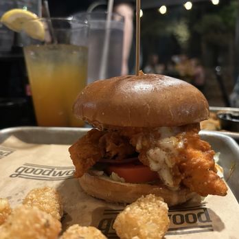 Goodwood Brewing - Hand battered strips for the Buffalo Chicken Sandwich. Delicious! - Breweries Near Me - O'Fallon, Missouri