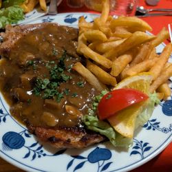 Ratskeller - Jager schnitzel with fries.
