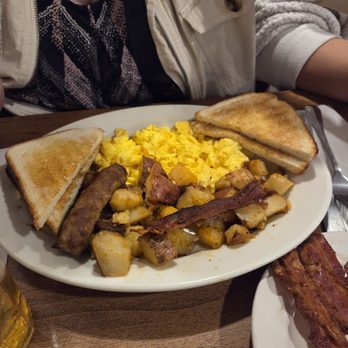 Andys Breakfast & Lunch - Scrambled eggs, bacon, sausage, home fries, and white toast. - Breakfast & Brunch Near Me - Lynn, Massachusetts