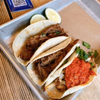 bartaco Seaport - From left to right: brisket barbacoa, roasted duck, cauliflower - Tacos Near Me - Boston, Massachusetts