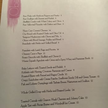 Oberlin - Opening week menu - New American Near Me - Providence, Rhode Island