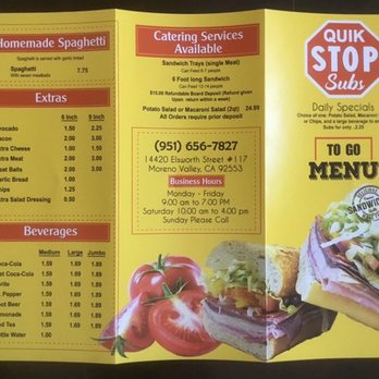 Quik Stop Subs - Updated menu, updated prices too. 12/2019 - Sandwiches Near Me - Moreno Valley, California