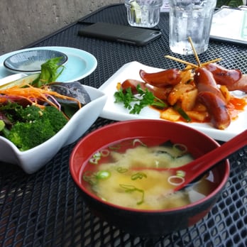 Origami Tiger - Green salad, miso soup, & the Japanese Berkshire Sausage w/ kimchee plate (on the happy hour menu) - Sushi Bars Near Me - Minneapolis, Minnesota Origami Tiger - Green salad, miso soup, & the Japanese Berkshire Sausage w/ kimchee plate (on the happy hour menu) - Sushi Bars Near Me - Minneapolis, Minnesota