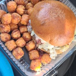 Pastrami burger and sweet potato tots! Pastrami burger and sweet potato tots!